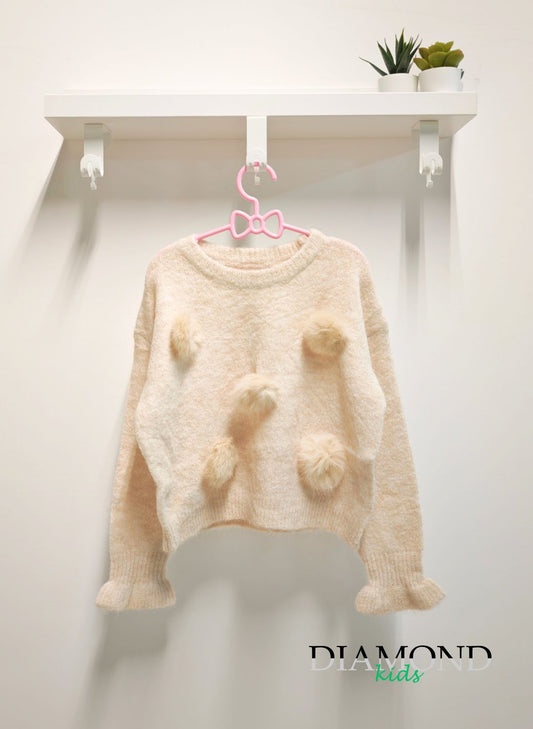 Maglioncino Bambina beige ponpon softly
