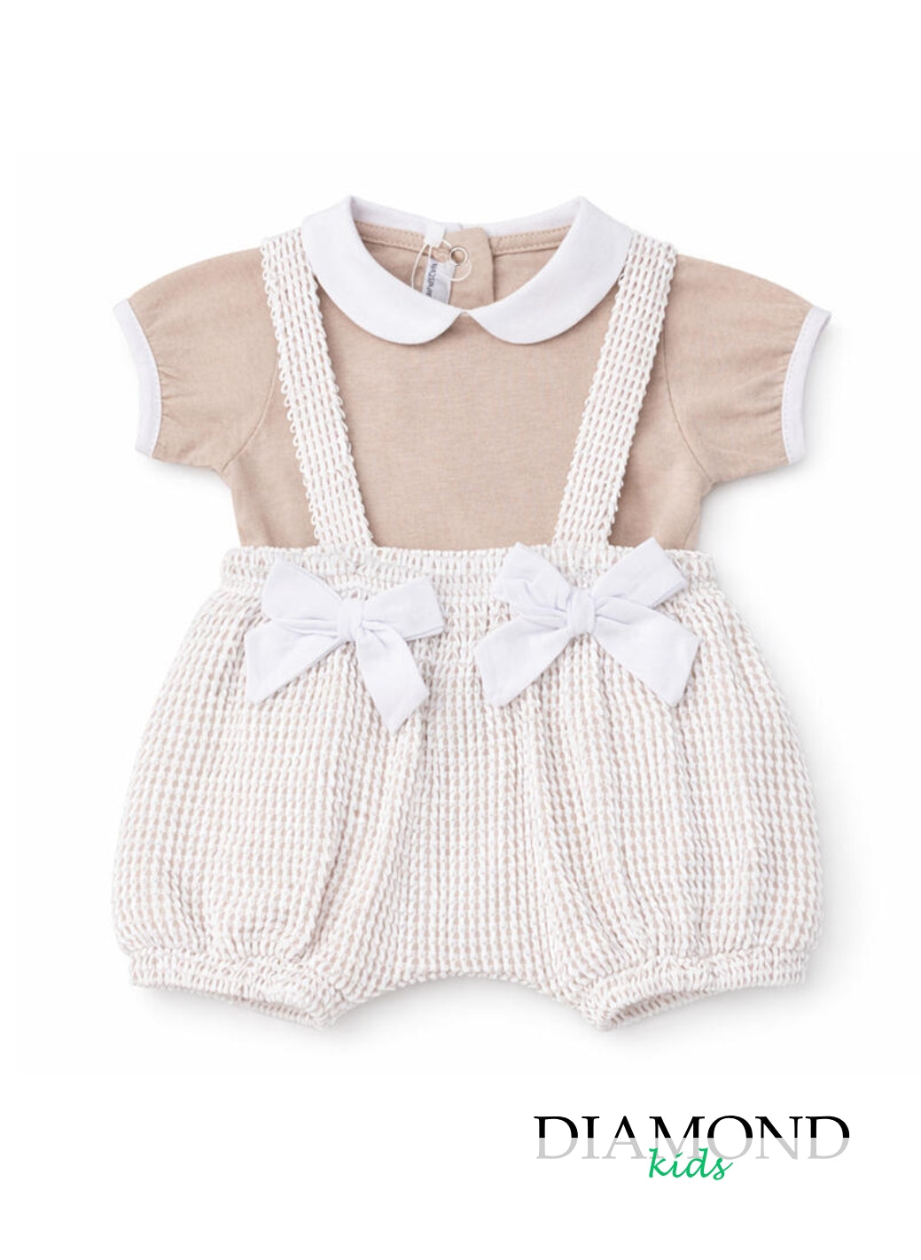 Pagliaccetto Neonata Nazareno Gabrielli Salopette fiocchi beige