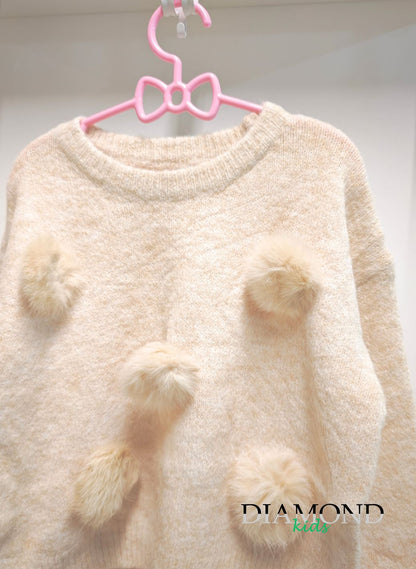Maglioncino Bambina beige ponpon softly
