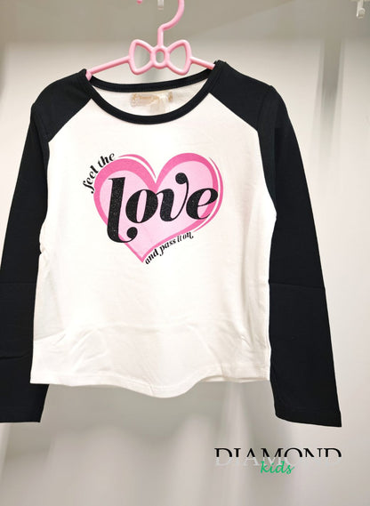 T-shirt Bambina Love bianca e nera