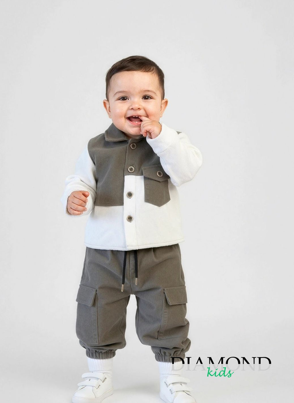 Completo Neonato Velvet panna e marrone