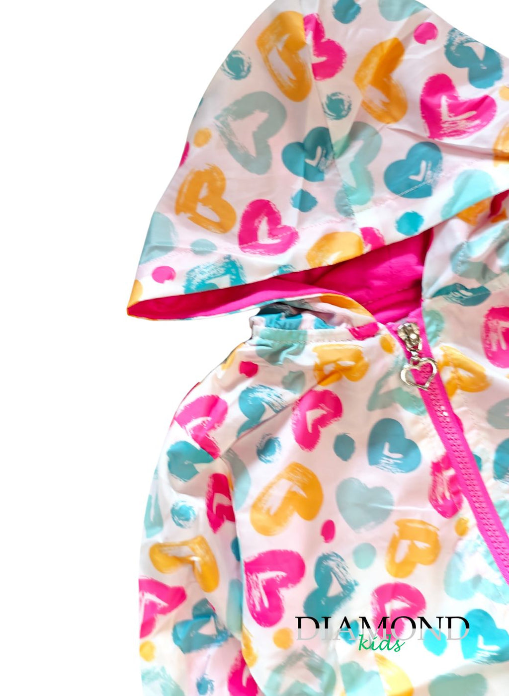 Giubbino Neonata Antivento cuori bianco e fucsia