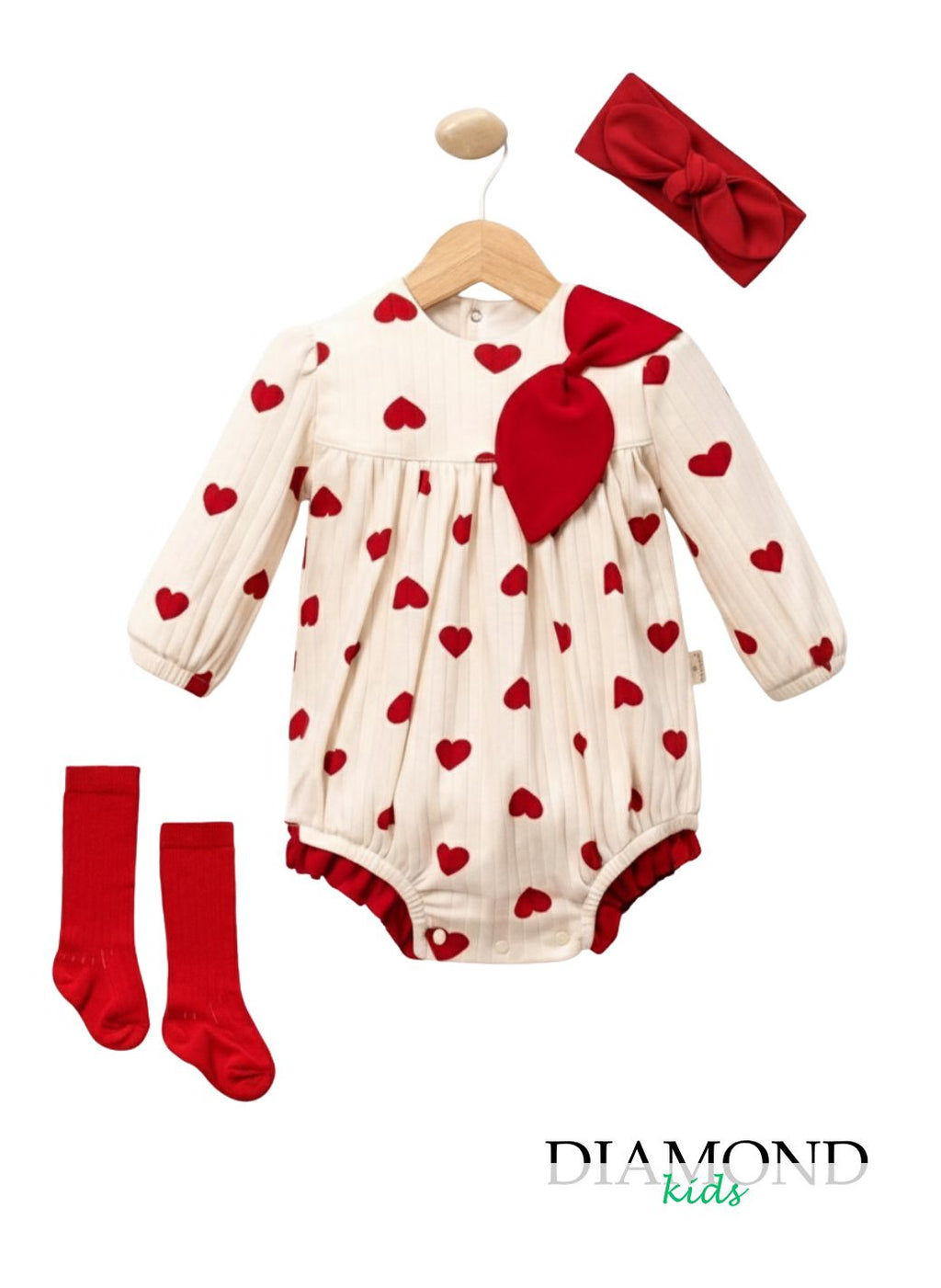 Pagliaccetto Neonata Cuori bianco e rosso