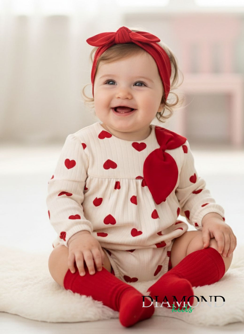 Pagliaccetto Neonata Cuori bianco e rosso