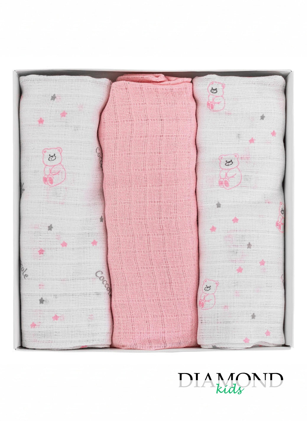 Set Mussole Neonata Melanie orsetti rosa