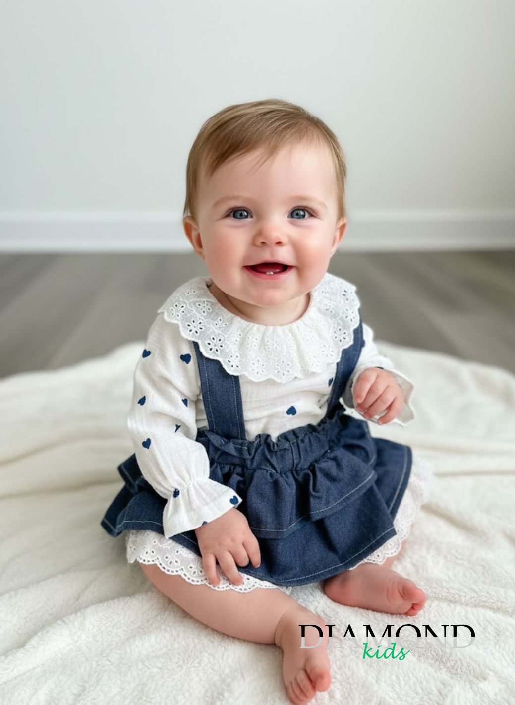 Completo Neonata denim cuori bianco blu