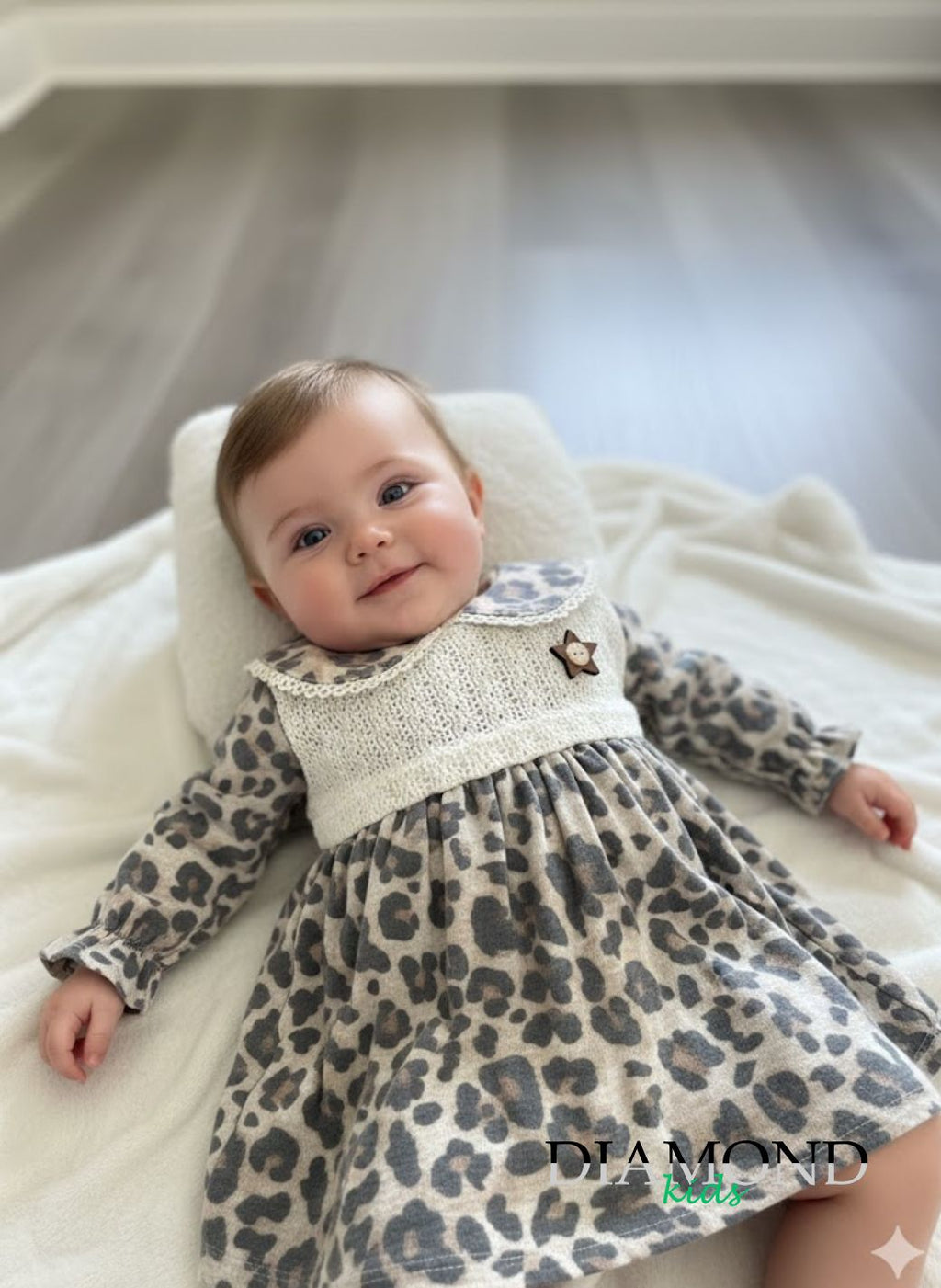 Abito Neonata Animalier pizzo beige