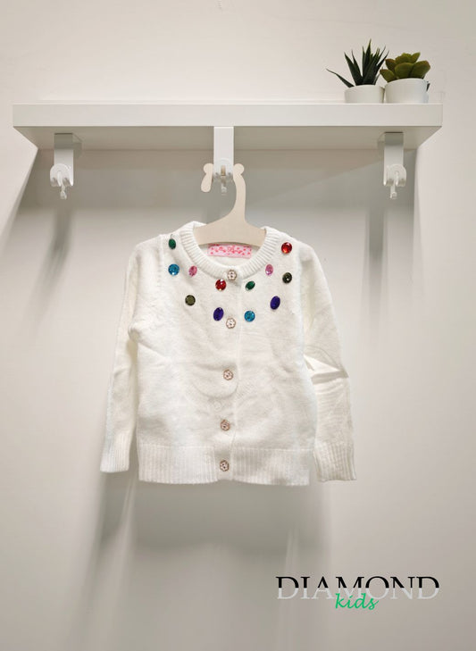 Cardigan Bambina Strass bianco