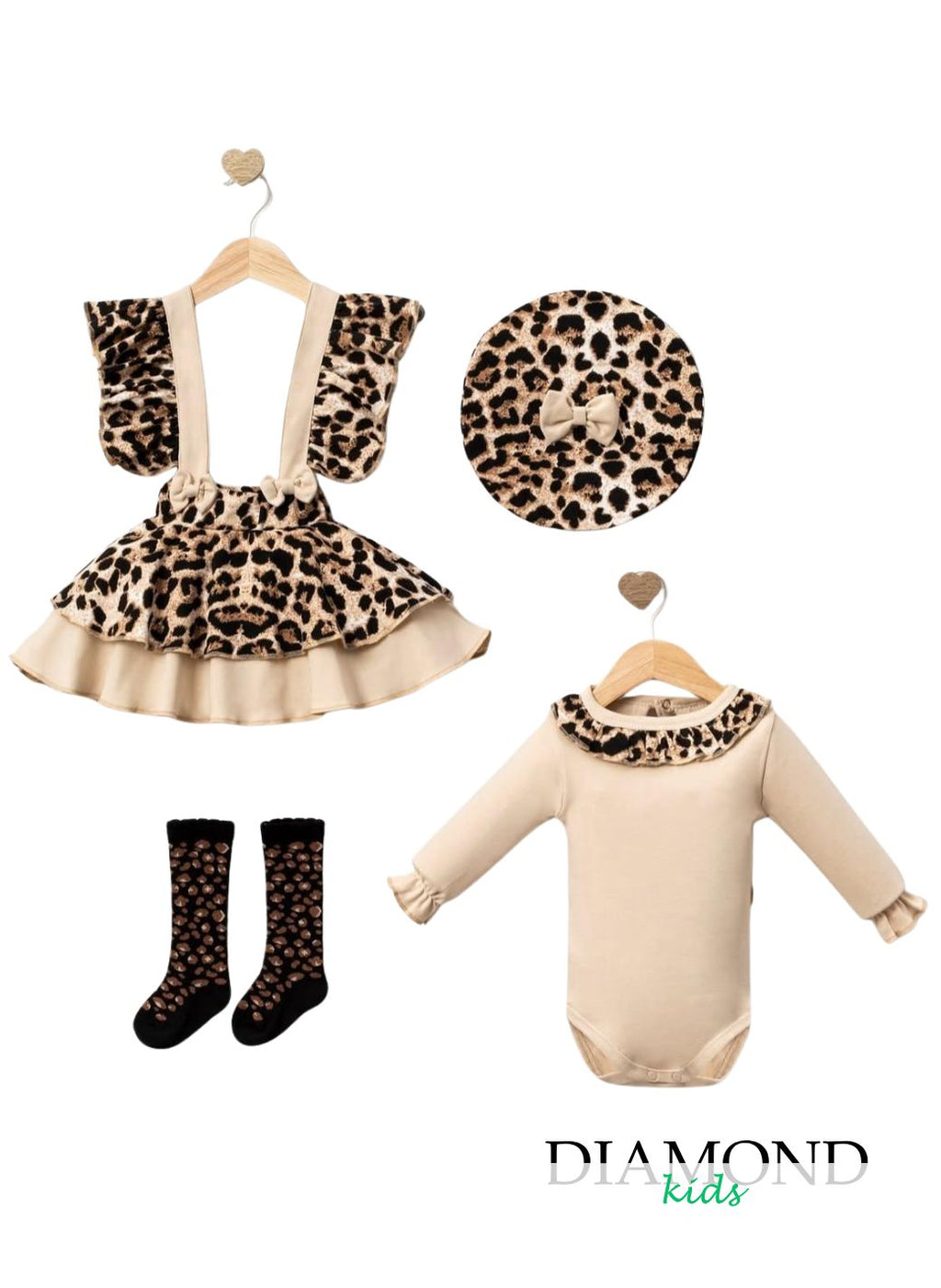 Completo Neonata Animalier 5 pezzi beige