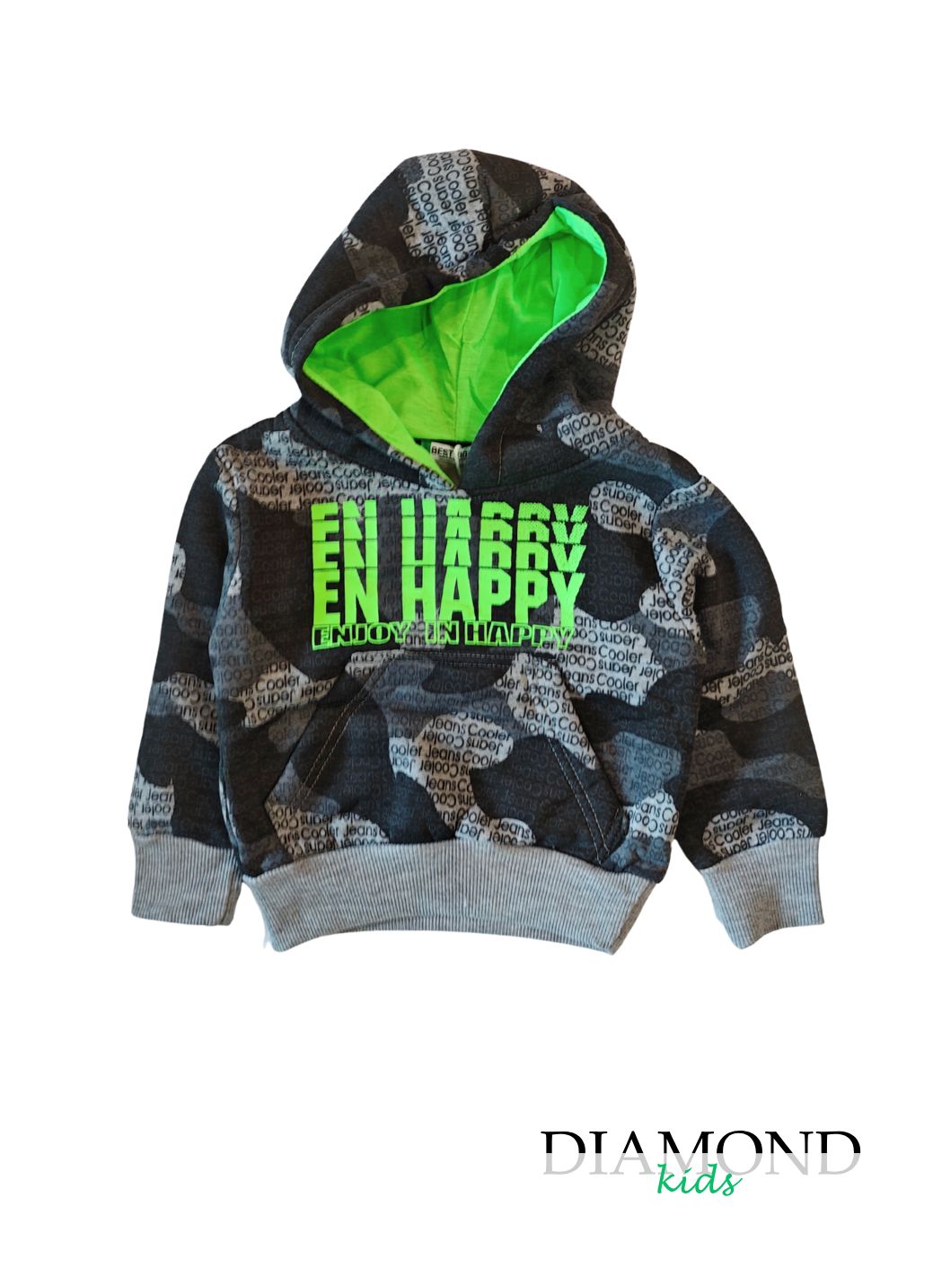Felpa Neonato Militare grigia e verde fluo