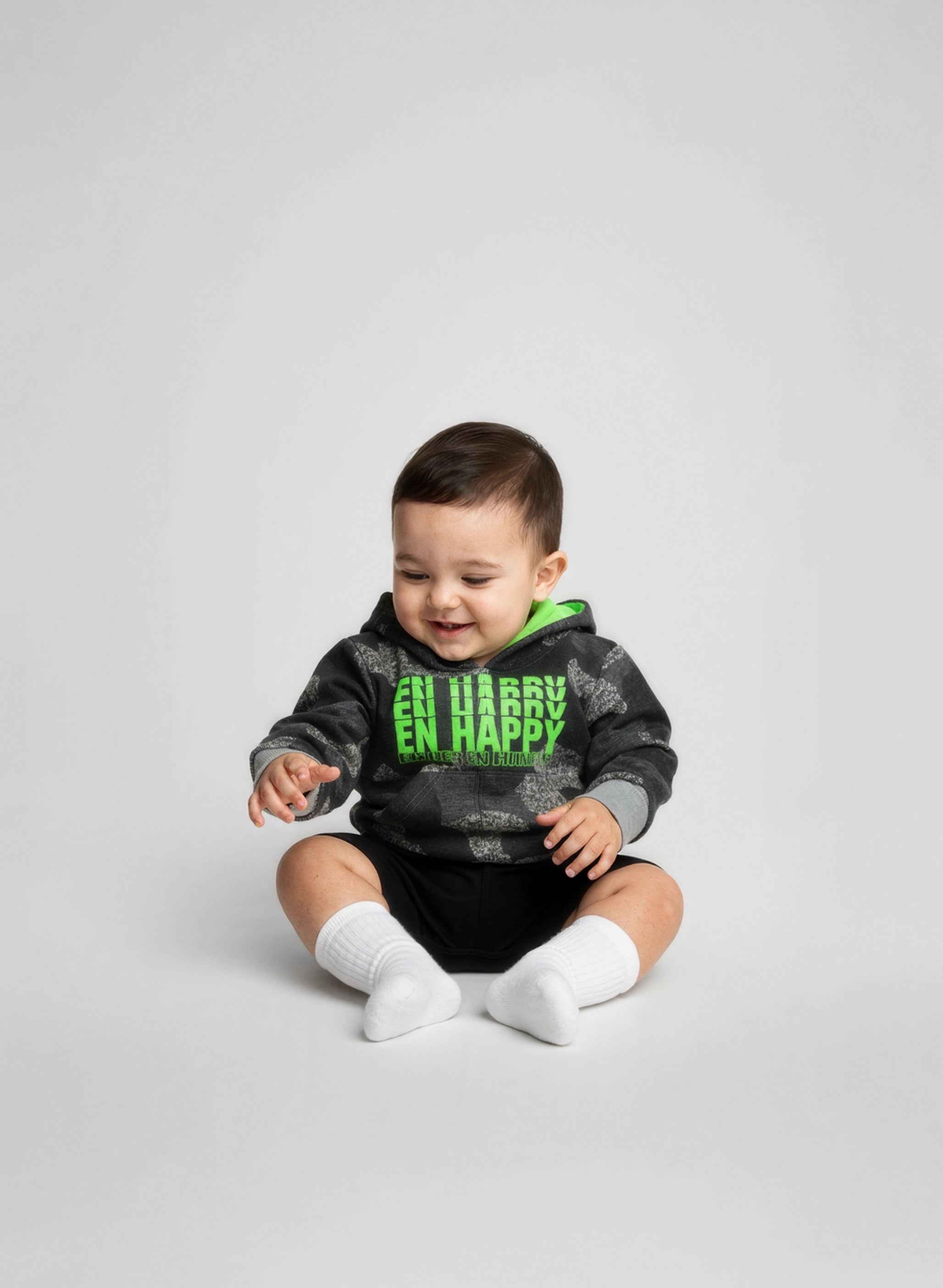 Felpa Neonato Militare grigia e verde fluo