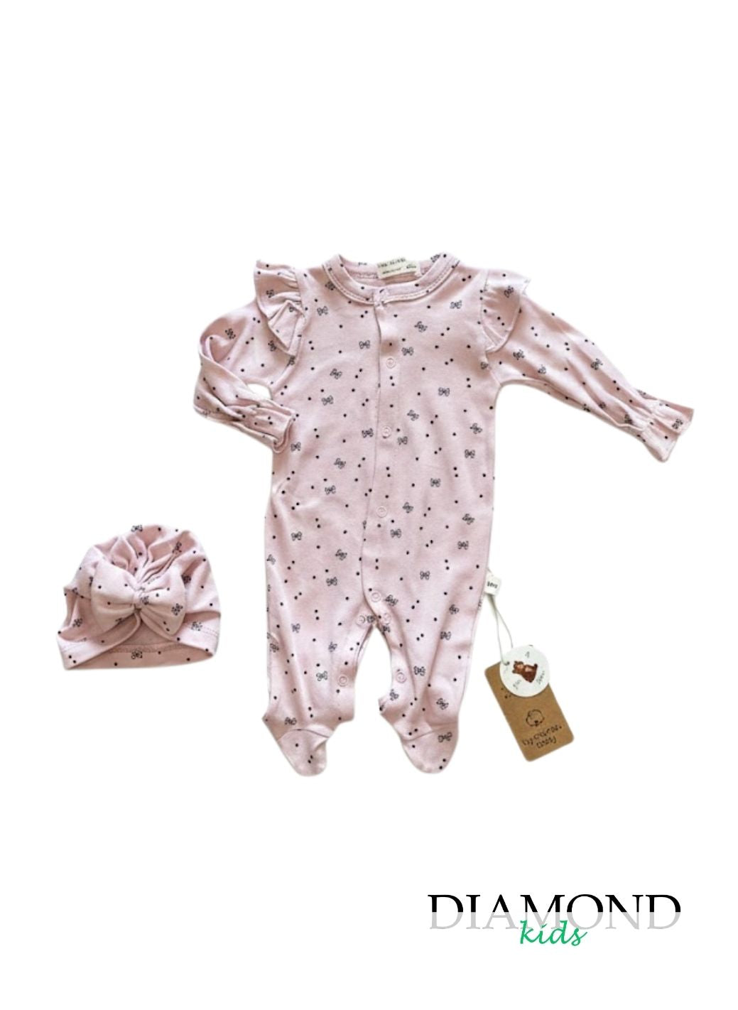 Tutina Neonata maxi cuffietta fiocco rosa fiocchetti