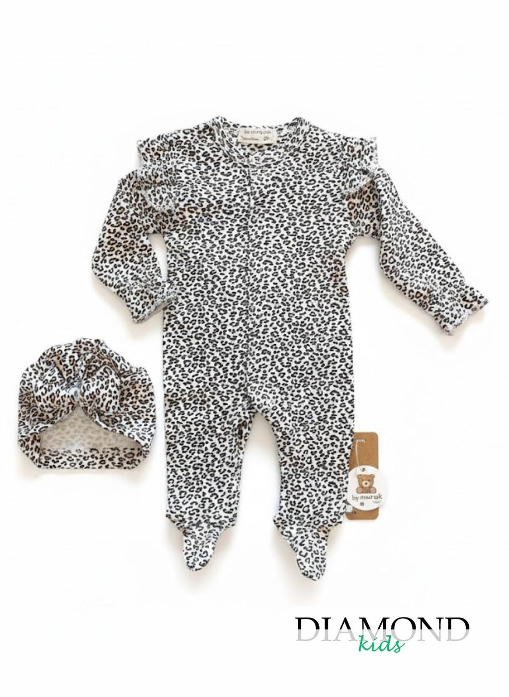 Tutina Neonata animalier maxi cuffietta fiocco