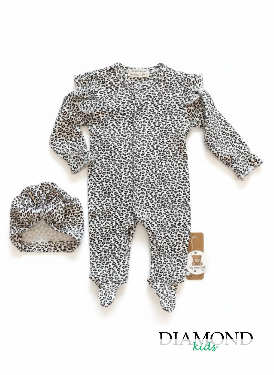 Tutina Neonata animalier maxi cuffietta fiocco