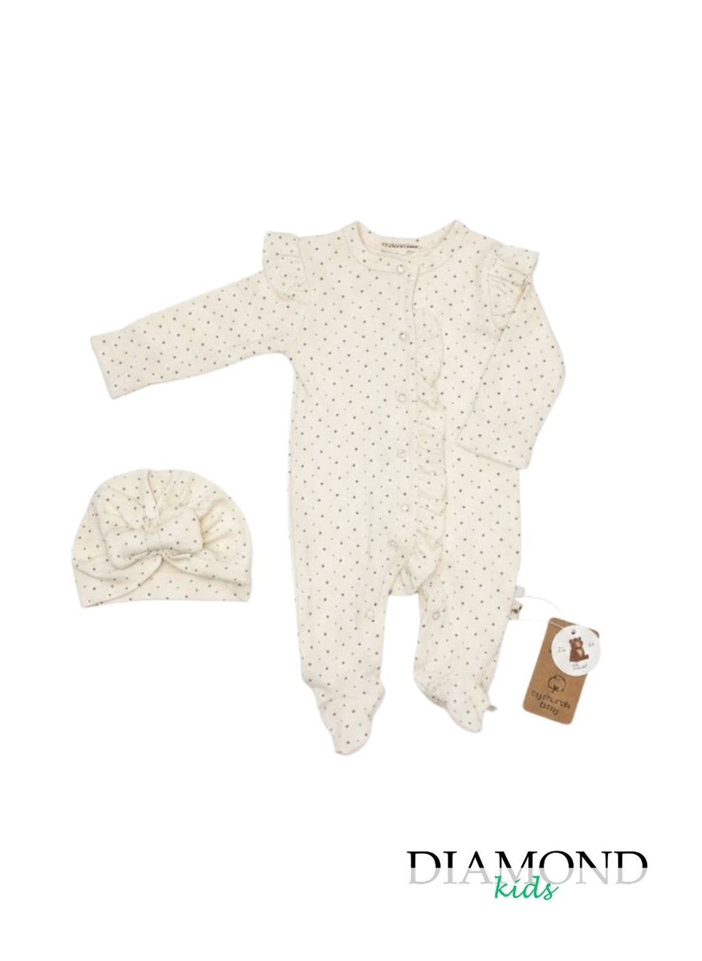 Tutina Neonata pois  maxi cuffietta fiocco panna