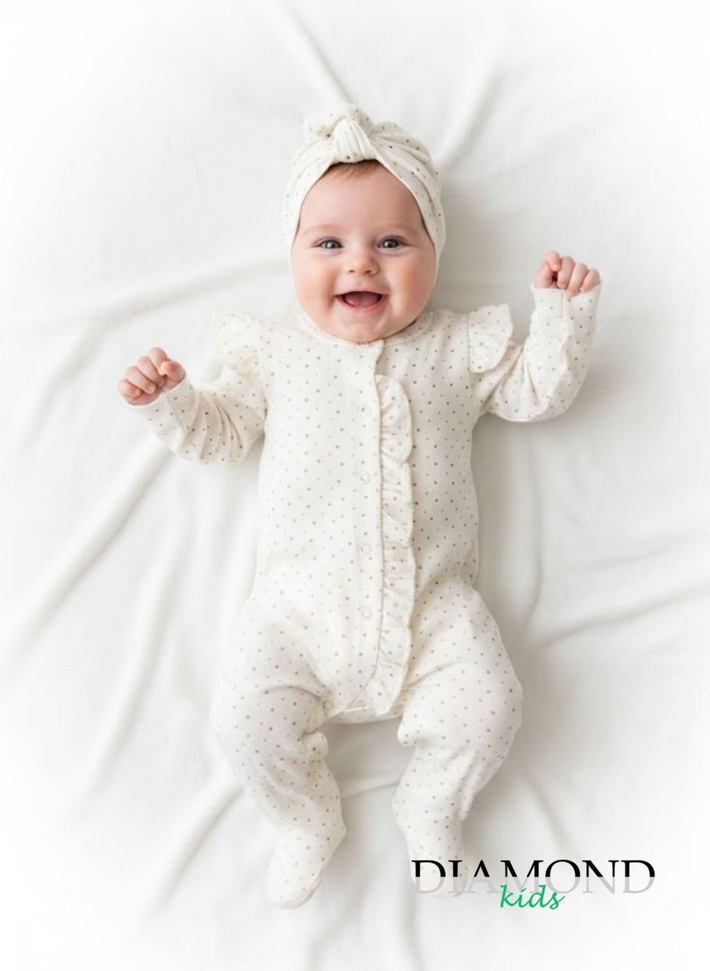 Tutina Neonata pois  maxi cuffietta fiocco panna