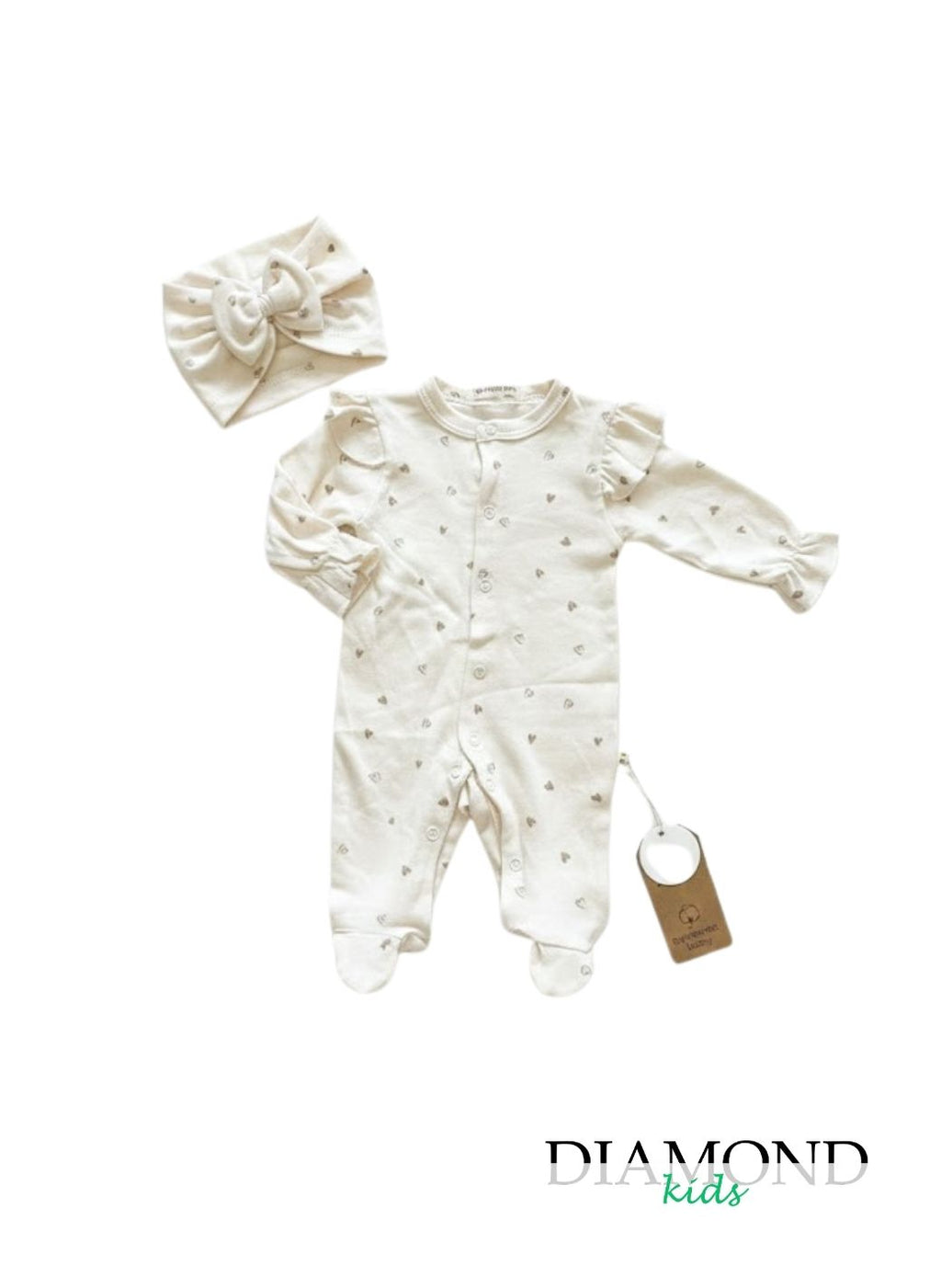 Tutina Neonatamaxi cuffietta fiocco panna cuoricini