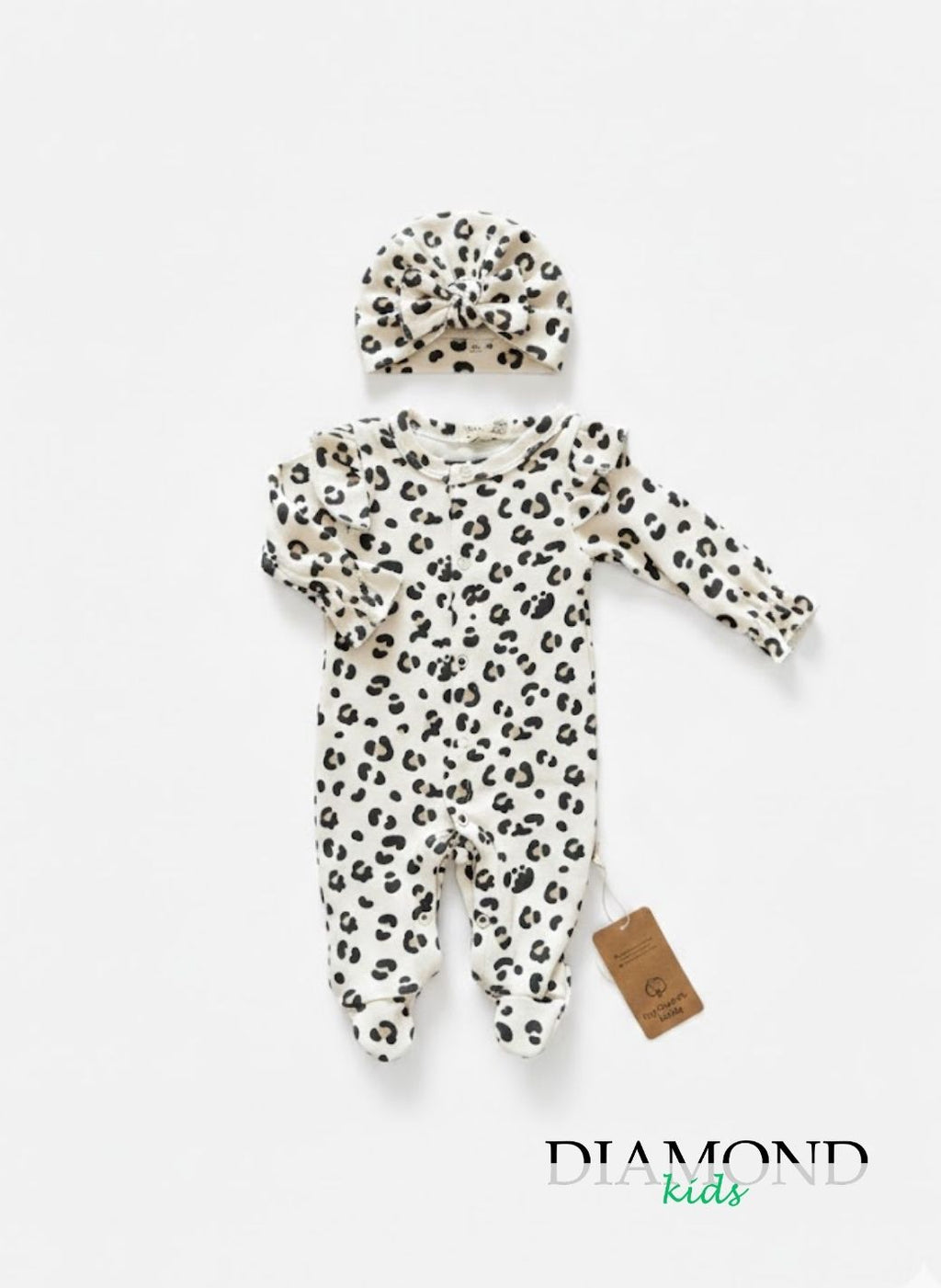 Tutina Neonata animalier maxi cuffietta fiocco beige