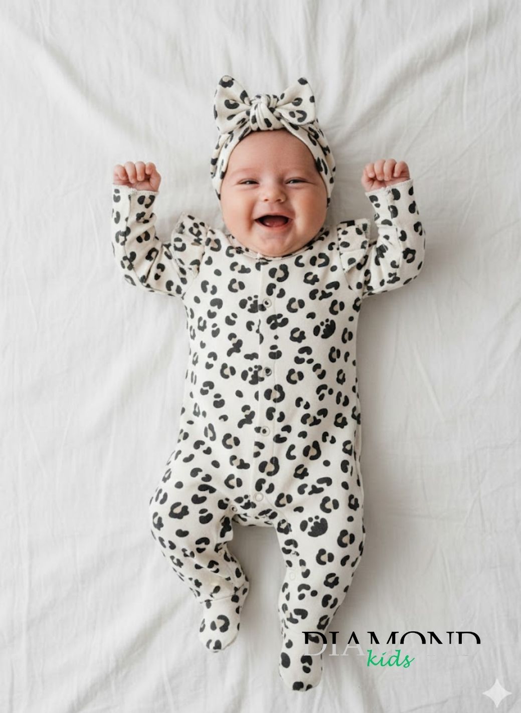 Tutina Neonata animalier maxi cuffietta fiocco beige