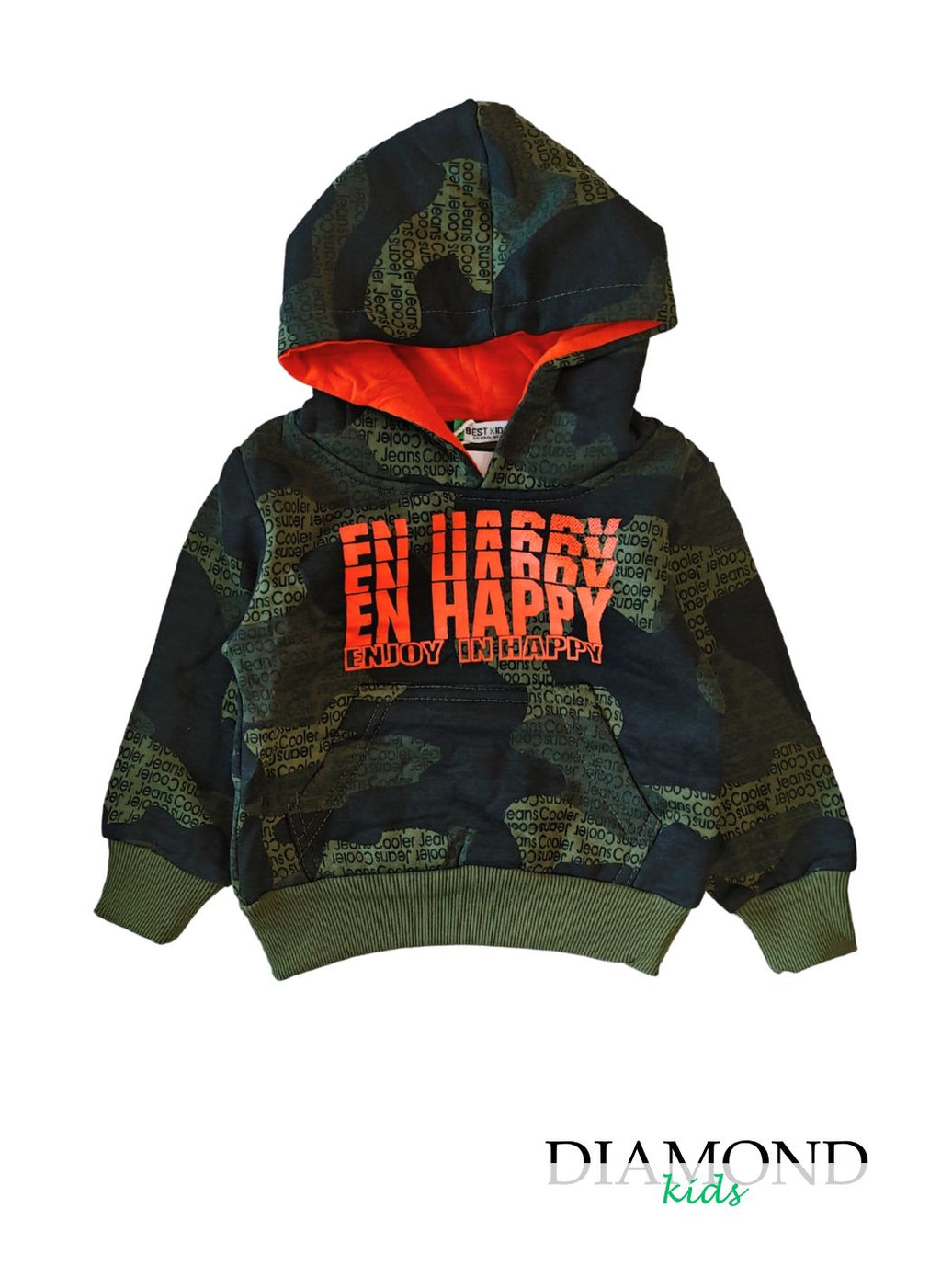 Felpa Neonato Militare verde e arancione fluo