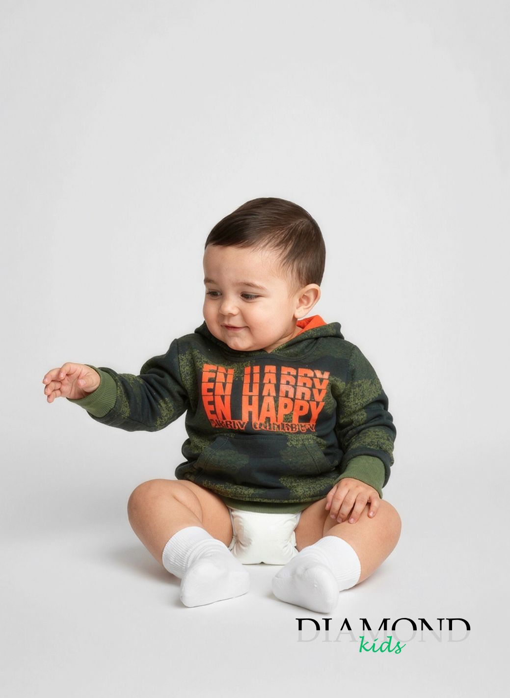 Felpa Neonato Militare verde e arancione fluo