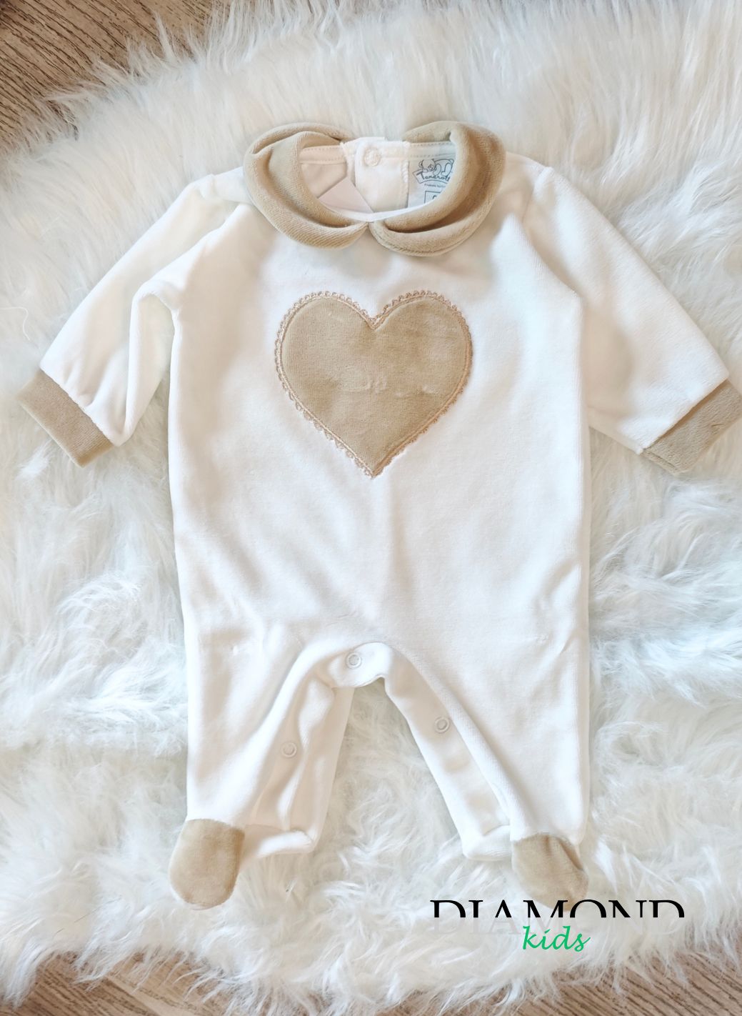 Tutina Neonata Cuore ciniglia bianca e biscotto