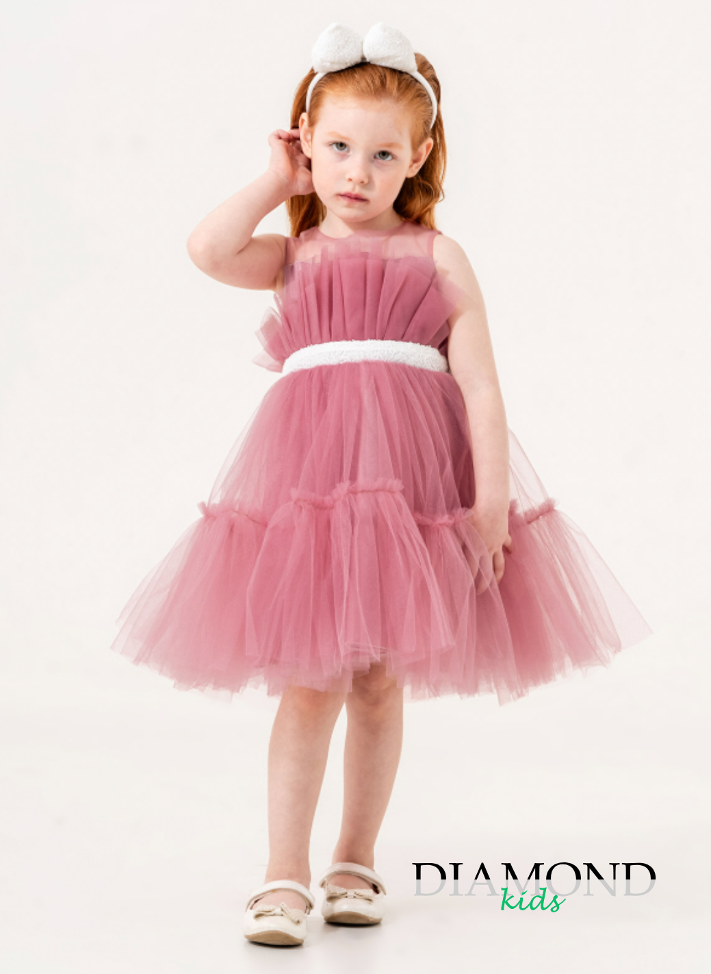 Abito Bambina Tulle Principessa rosa frontino fiocco