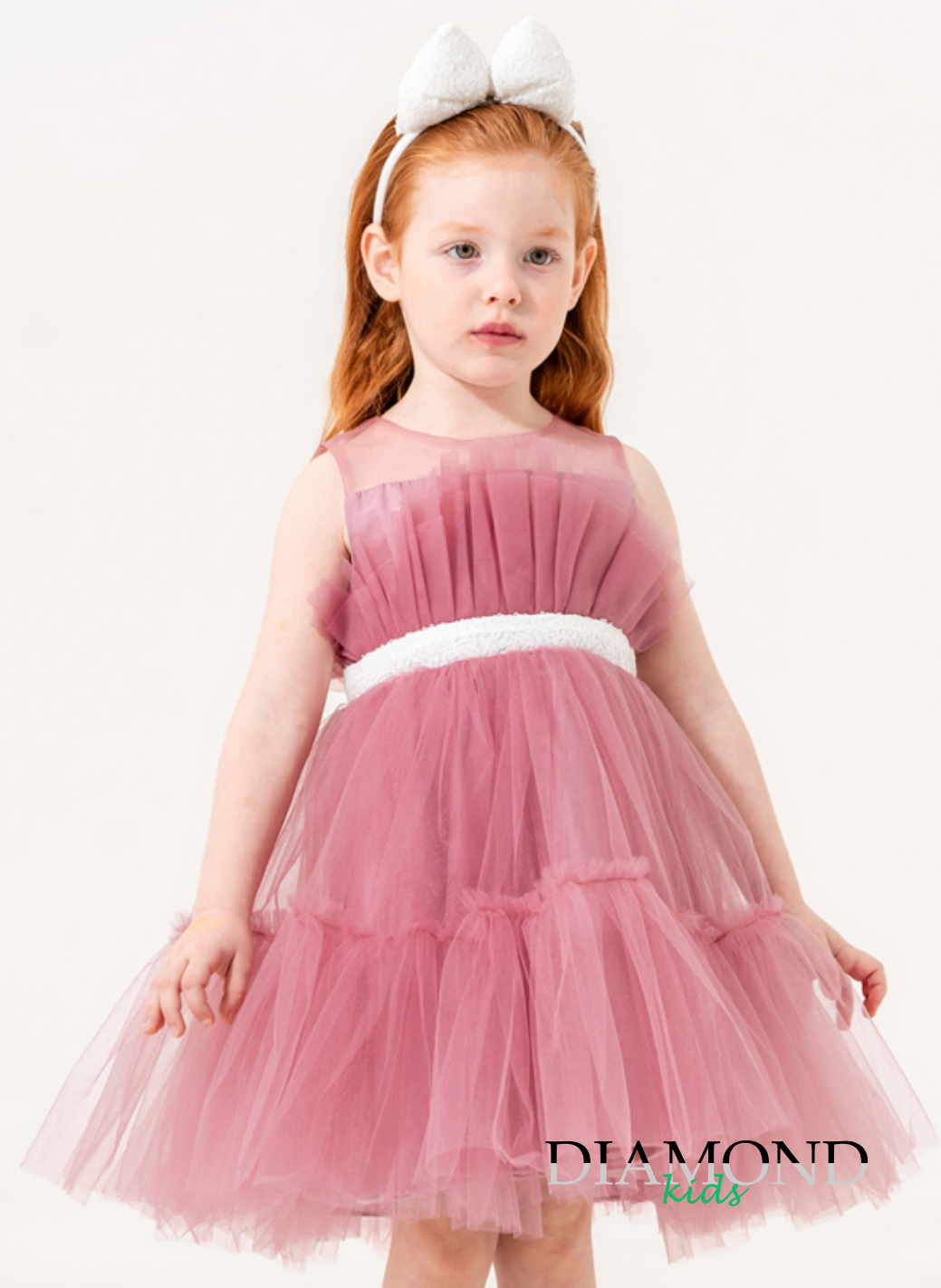 Abito Bambina Tulle Principessa rosa frontino fiocco