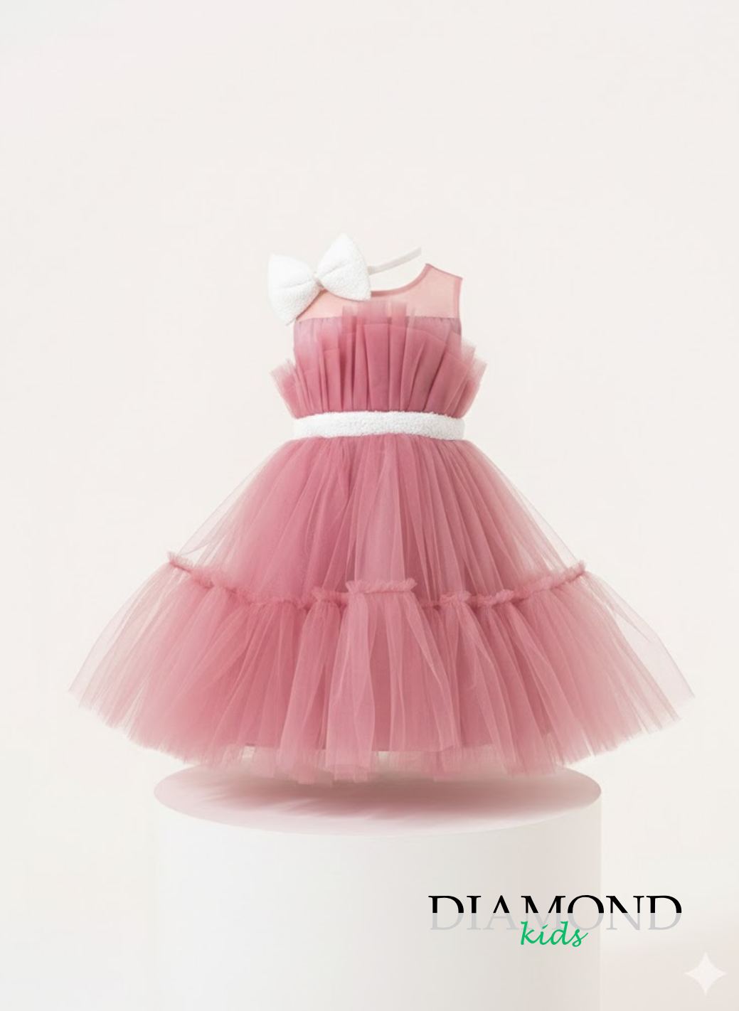 Abito Bambina Tulle Principessa rosa frontino fiocco