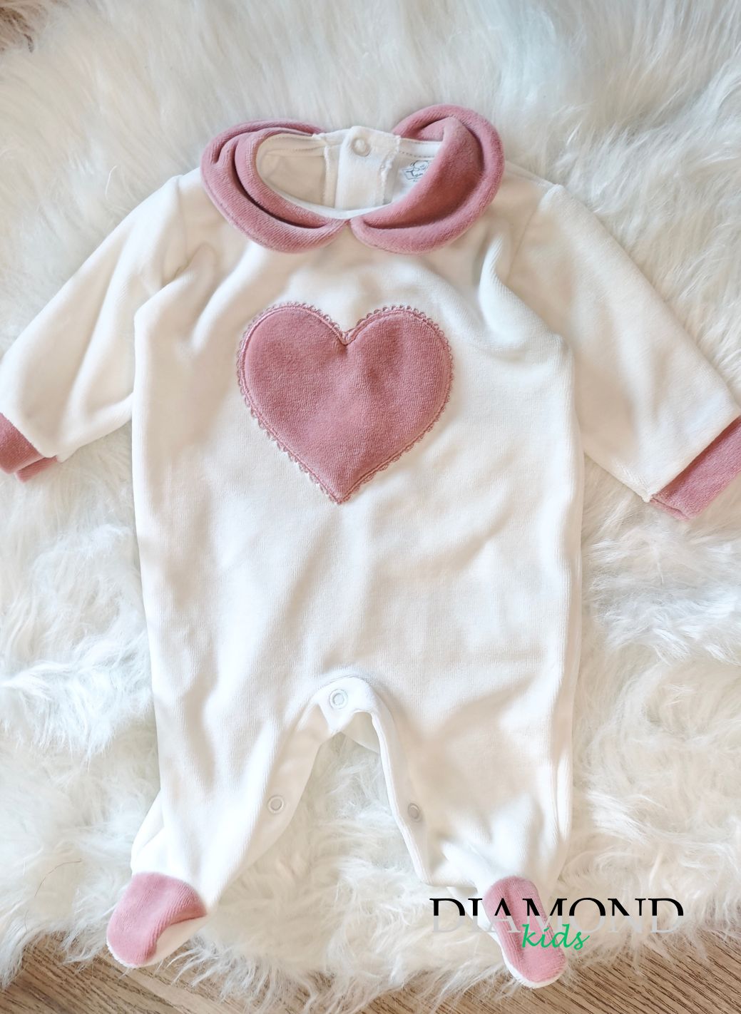 Tutina Neonata Cuore ciniglia bianca e mirtillo