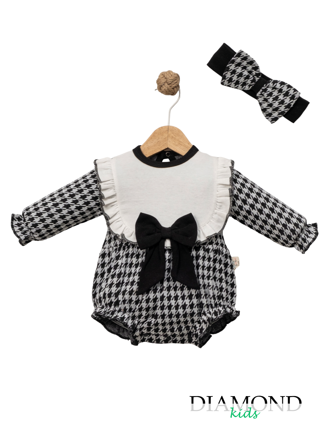 Completo Neonata  Quadratini check bianco e nero