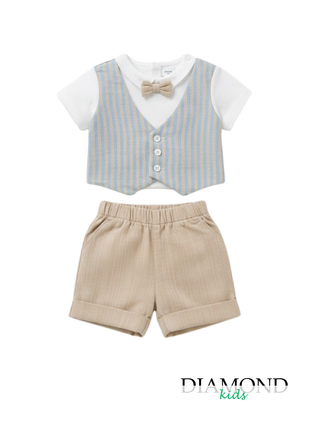 Completo Neonato Nazareno Gabrielli Panciotto celeste beige righe