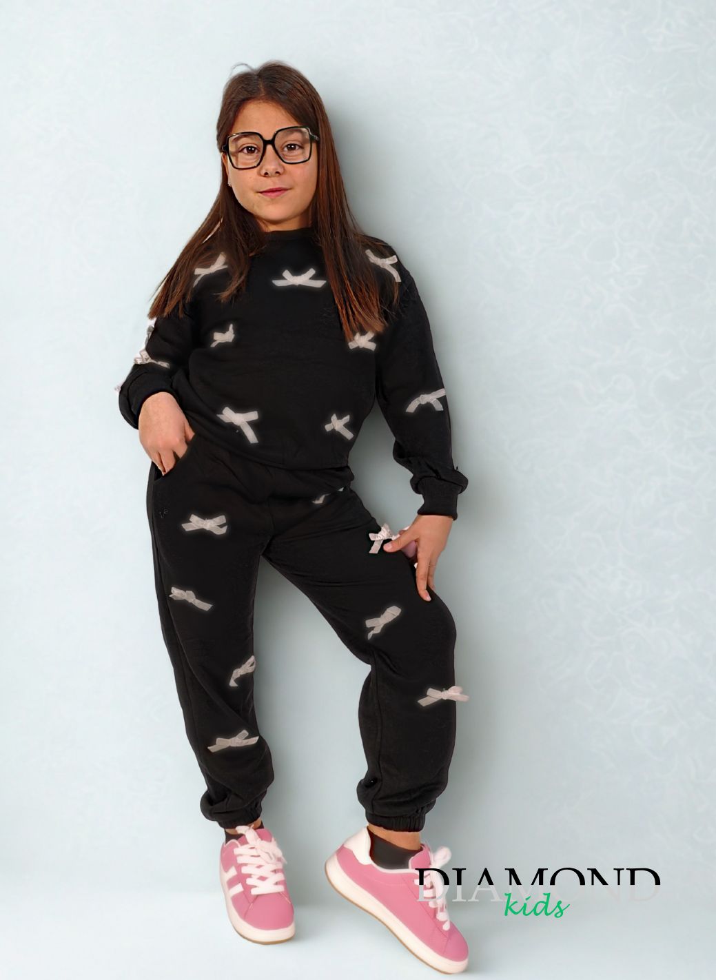 Completo Bambina tuta fiocchi nero