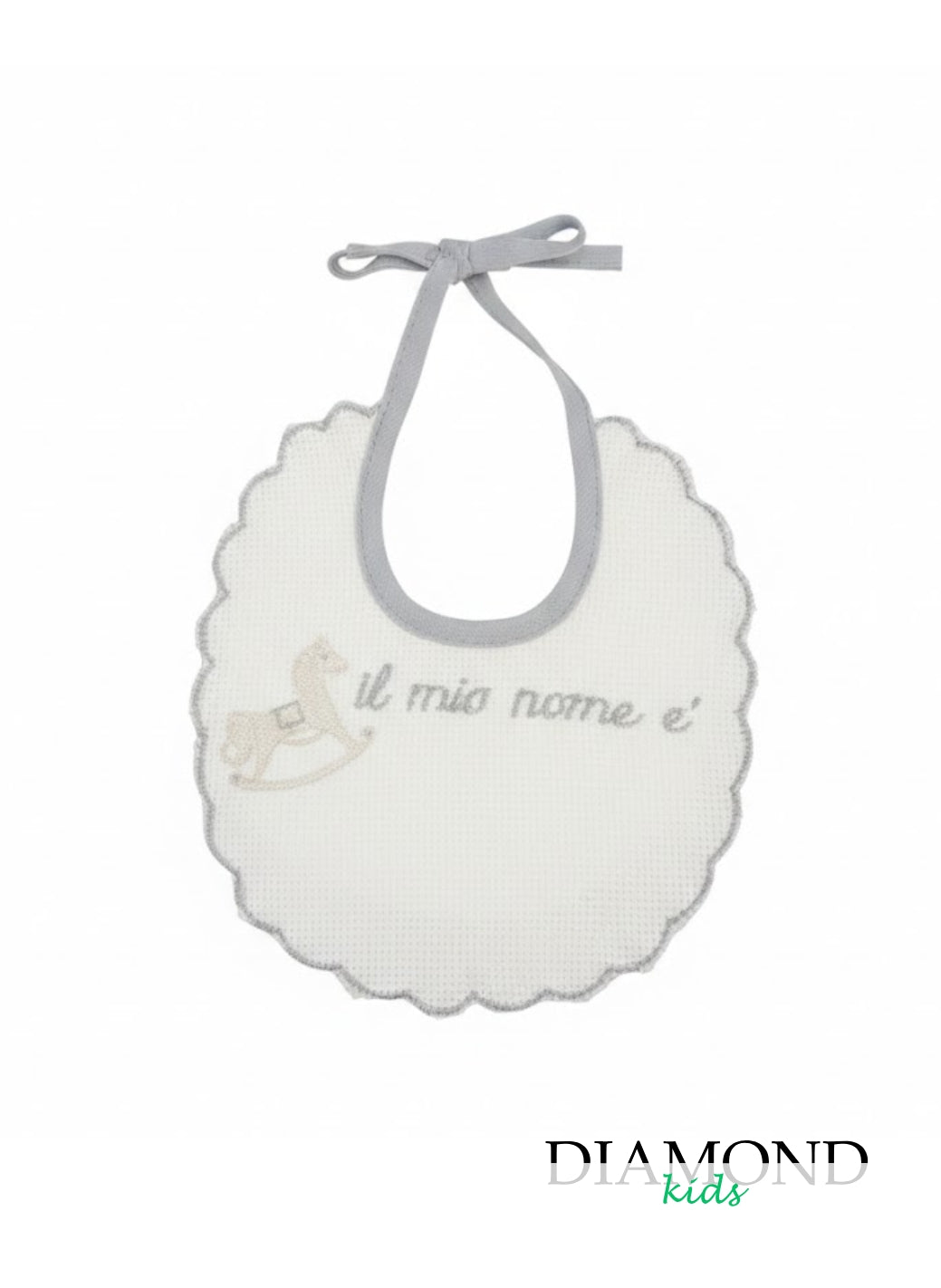 Bavetta Neonato Nome ricamo grigia