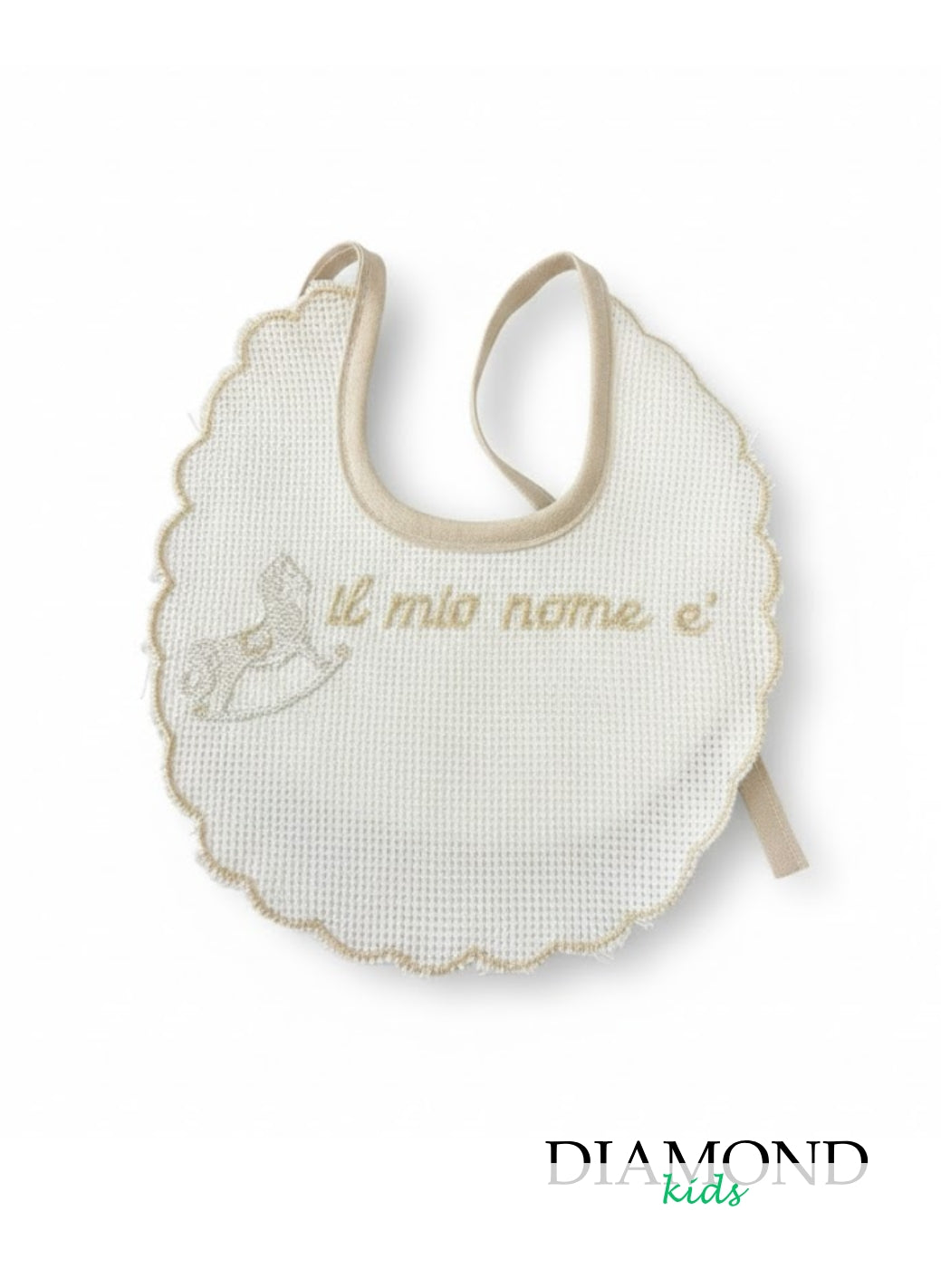 Bavetta Neonato Nome ricamo beige