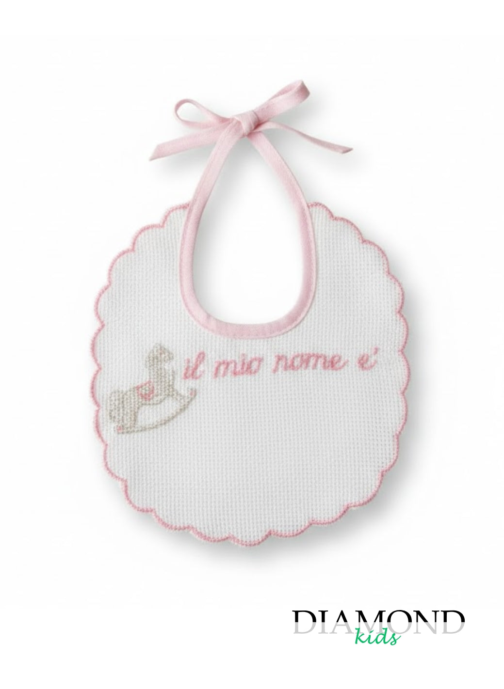 Bavetta Neonato Nome ricamo rosa