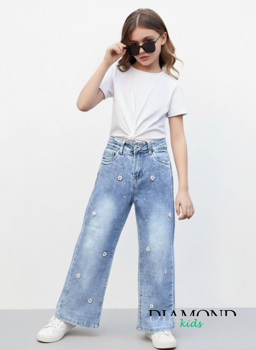 Jeans Bambina Denim Fiorellini blu
