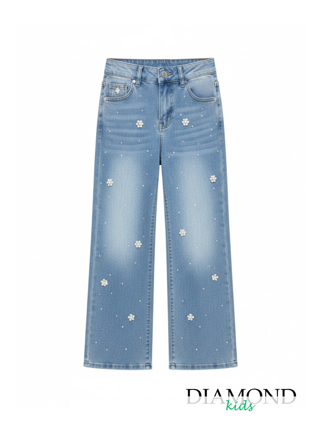 Jeans Bambina Denim Fiorellini blu
