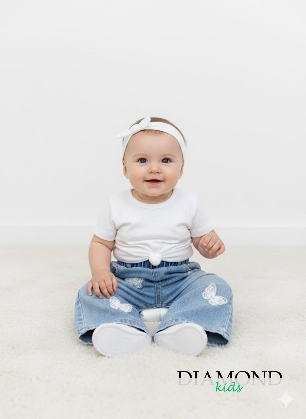 Jeans Neonata Farfalle Elastico blu denim