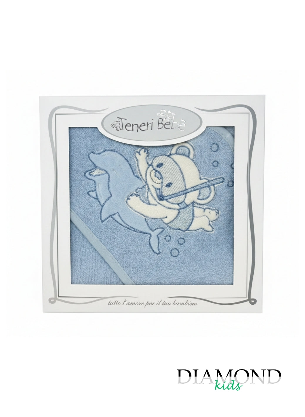 Accappatoio Teneri Bebè Neonato Delfino celeste