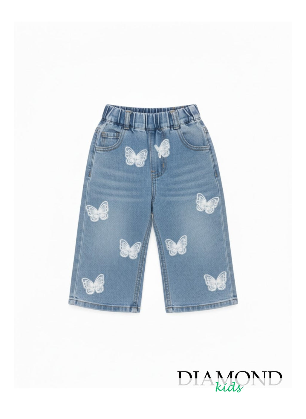 Jeans Neonata Farfalle Elastico blu denim
