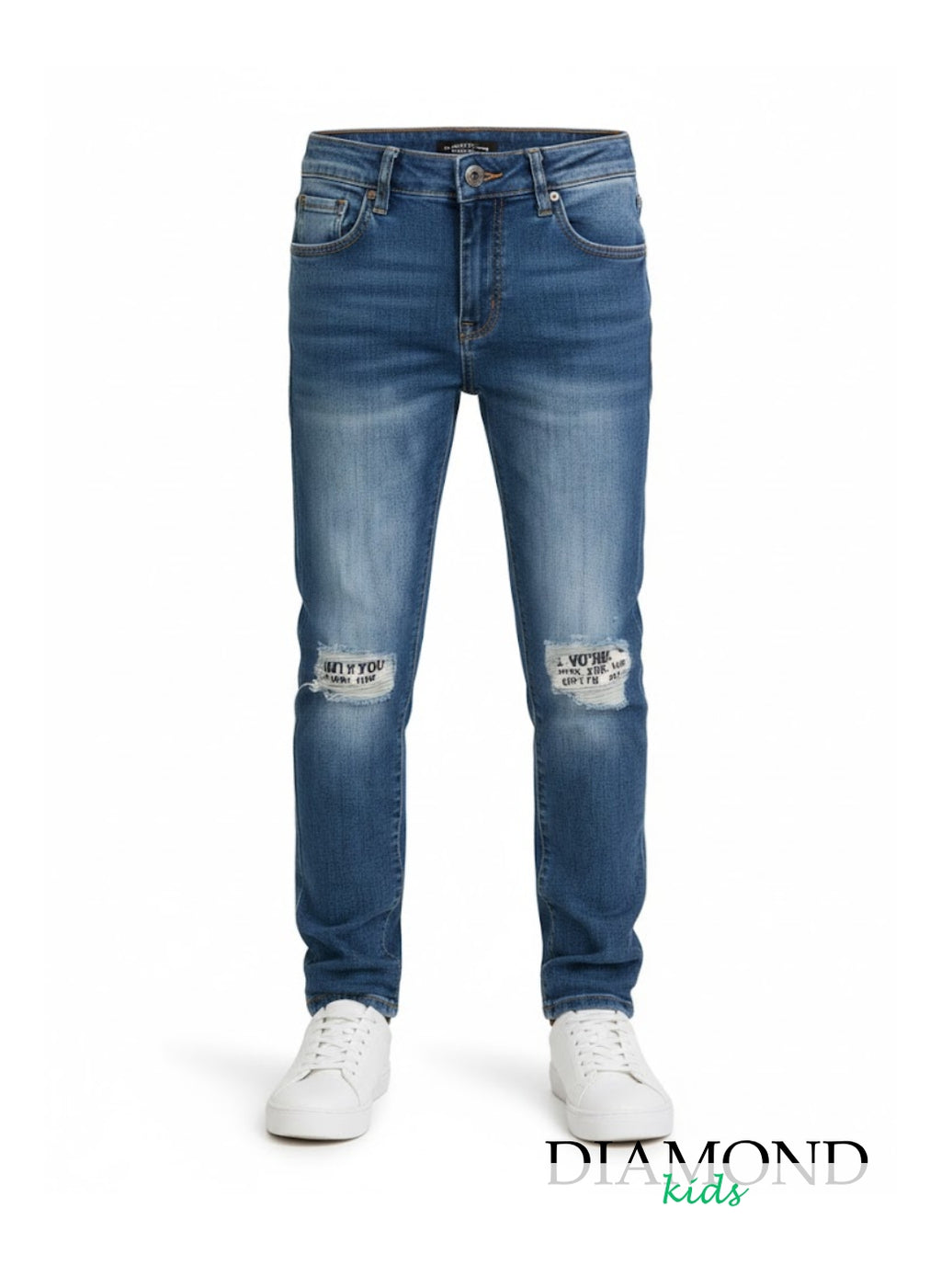Jeans Bambino Strappi scritte blu