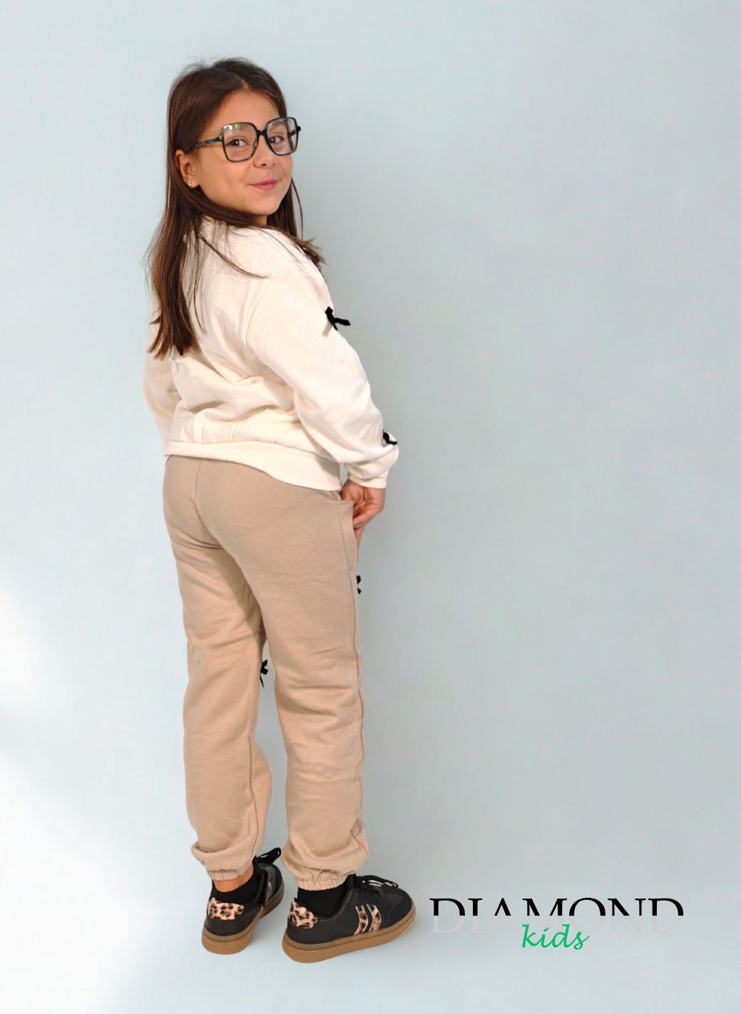 Completo Bambina tuta fiocchi beige e panna