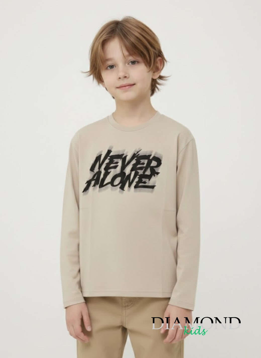 T-shirt Bambino Never Alone beige