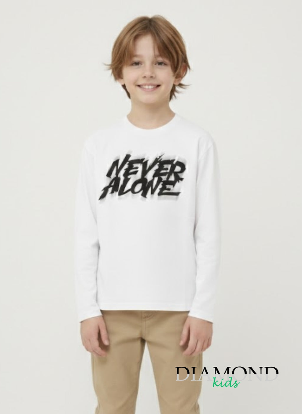T-shirt Bambino Never Alone bianca