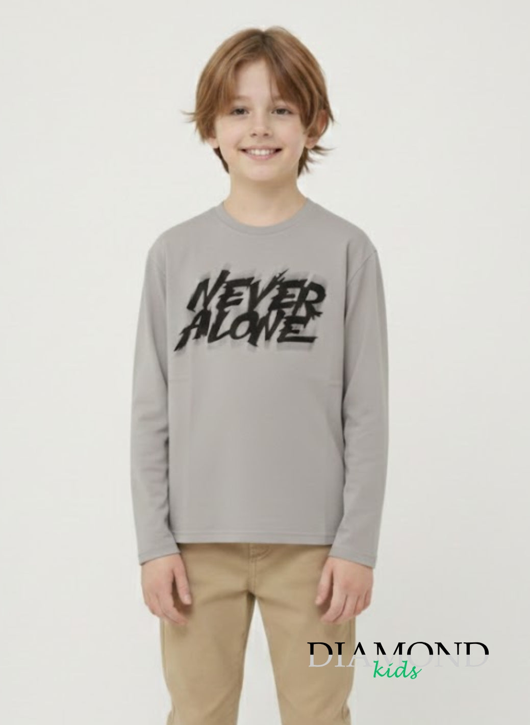 T-shirt Bambino Never Alone grigio