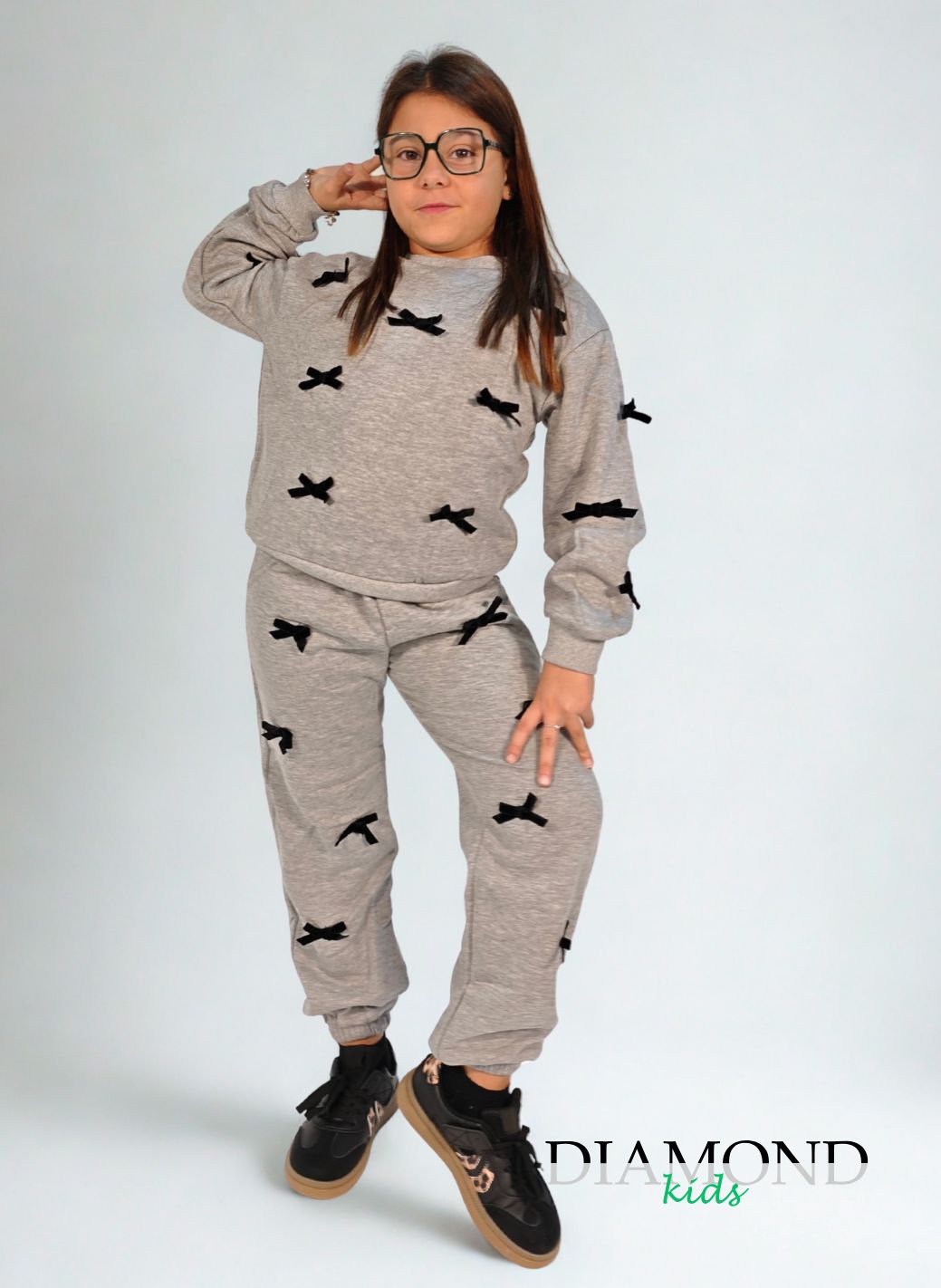 Completo Bambina tuta fiocchi grigio