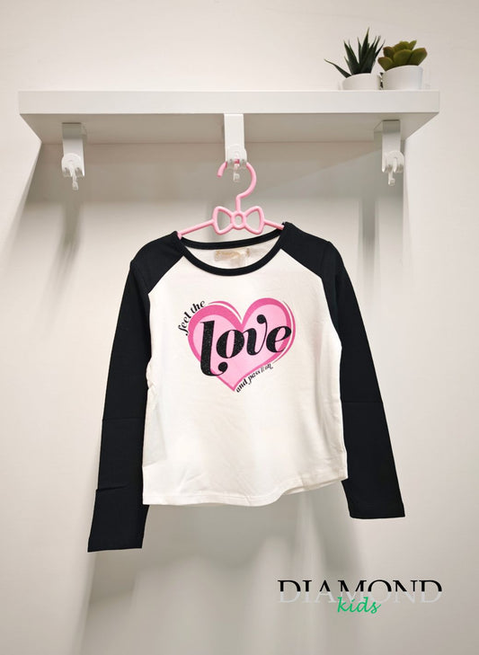 T-shirt Bambina Love bianca e nera