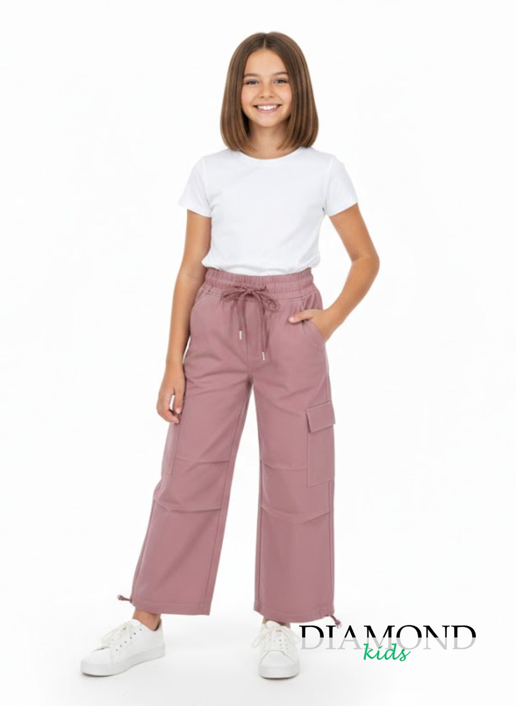 Pantalone Bambina Cargo coulisse rosa antico