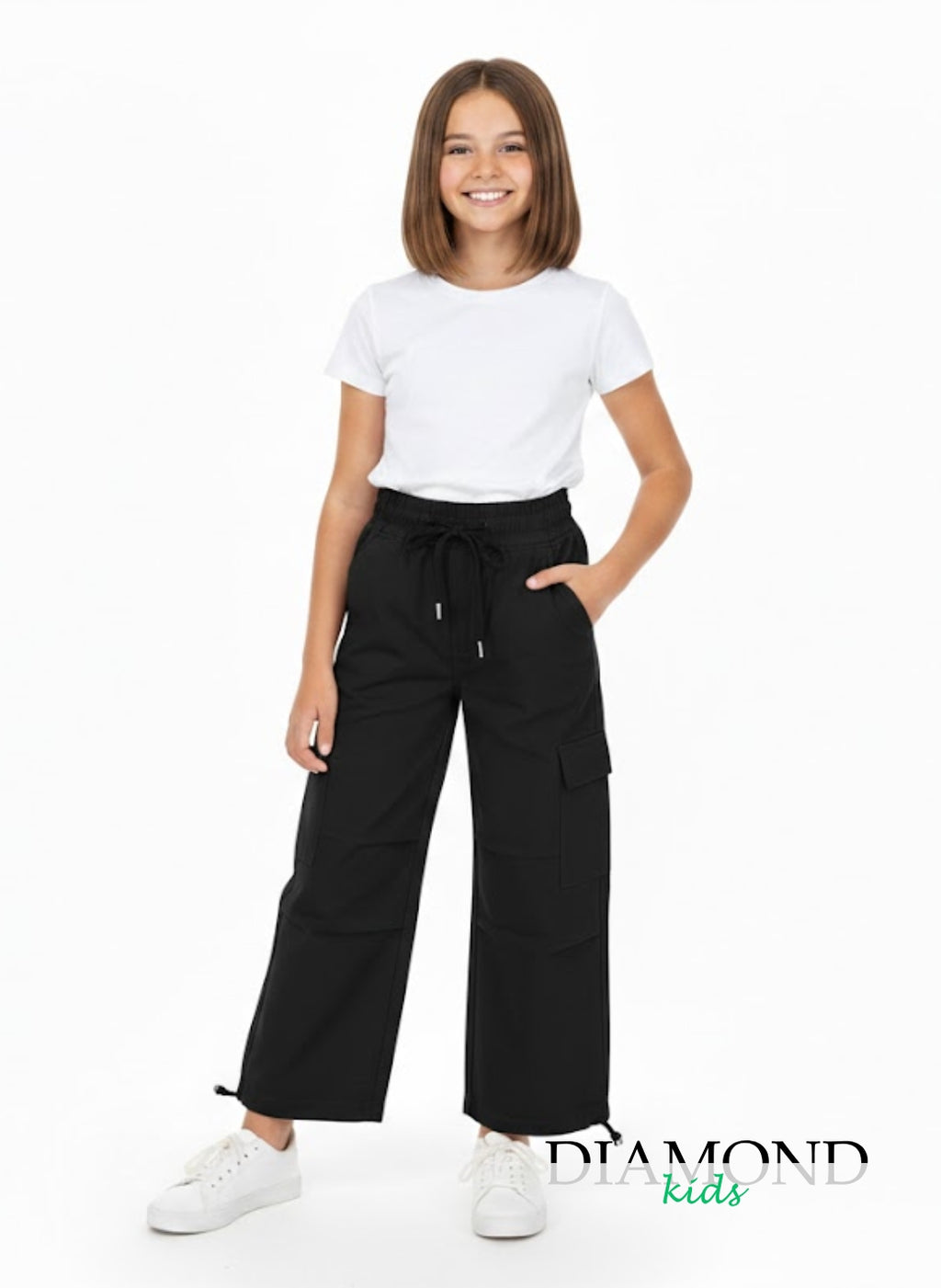 Pantalone Bambina Cargo coulisse nero